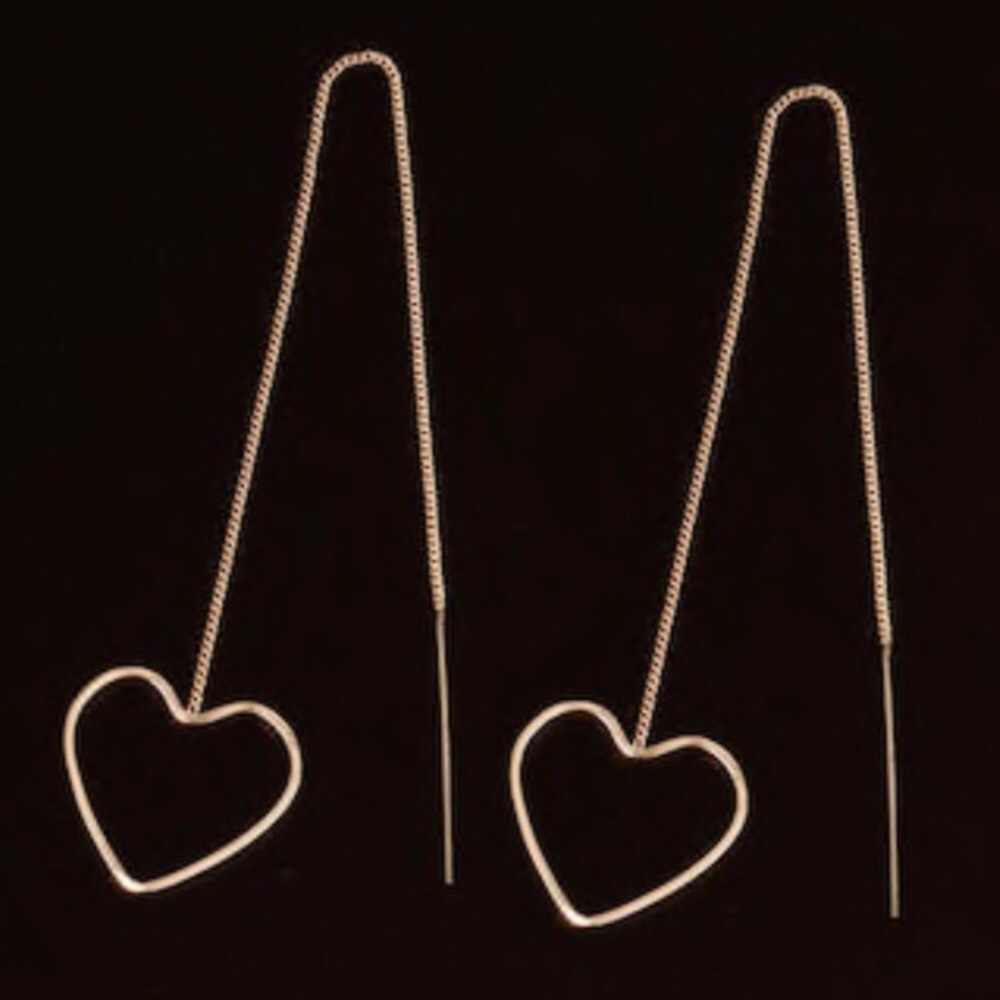 Cute Golden Heart Threader Earings